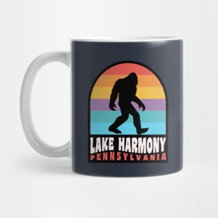 Lake Harmony Pennsylvania Bigfoot Sasquatch Poconos Vacation Retro Sunset Mug